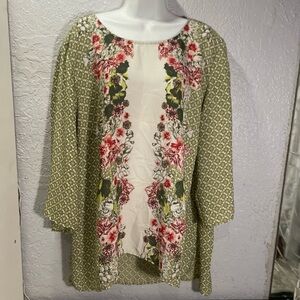 Green Floral-Panel Women's Tunic Top